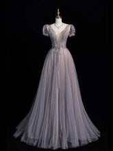 Beautiful Ball Gown V Neck Tulle With Short Sleeves Long Prom Dresses Inspiration Evening Gowns Formal Dress N1225