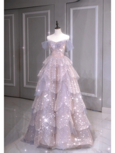 Unique Ball Gown Off The Shoulder Tulle Short Sleeves Long Prom Dresses Inspiration Special Evening Long Dress A034