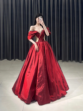 Modest Ball Gown Off The Shoulder Burgundy Taffeta Short Sleeves Floor Length Prom Dress Inspiration Long Prom Dresses A097