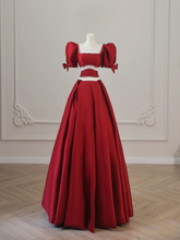 Ball Gown Square Neck Short Sleeves Burgundy Satin Floor Length Stunning Prom Dresses 2026 Inspiration Prom Dress Princess Graduation Dress AU018