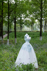 Shinning Ball Gown Strapless Light Sky Blue Tulle Long Prom Dresses Impress 19th Birthday Outfits Prom Gown AU036