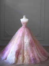 Sweet Strapless Ball Gown Strapless Floral Lace Long Quinceanera Dress Gorgeous Prom Dresses Sweet 15 16 Dress AU067
