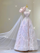 Sparkle Ball Gown Scoop Neckline Pink Sequin Long Prom Dresses Party Dress Birthday Outfits Graduation Dress AU166