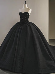 Sexy Ball Gown Sweetheart Black Satin Silver Beads Prom Dress Inspiration Long Party Formal Prom Dresses AU210