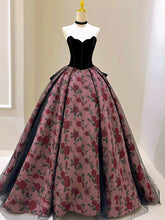 Sexy Ball Gown Sweetheart Black Velvet Pink Floral Prom Dress Inspiration Long Party Formal Prom Dresses AU216