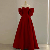 Simple Ball Gown Sweetheart Red Satin Long Prom Dresses Party Dress 21st Birthday Outfits Graduation Dress AU263