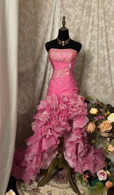 Vintage Ball Gown High Low Strapless Hot Pink Beaded Prom Dresses Formal Party Teens Evening Gowns AU327