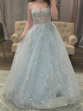 Sparkly Ball Gown Sweetheart Sequin Light Sky Blue Prom Dresses Inspiration Prom Dress Princess Graduation Dress B301