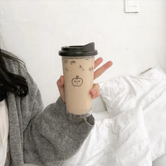 Kawaii Tritan Water Bottle For Juice Milk Tea Coffee Plastic Leak-proof Drinking Bottle Portable Water Cups For Girl BPA Free