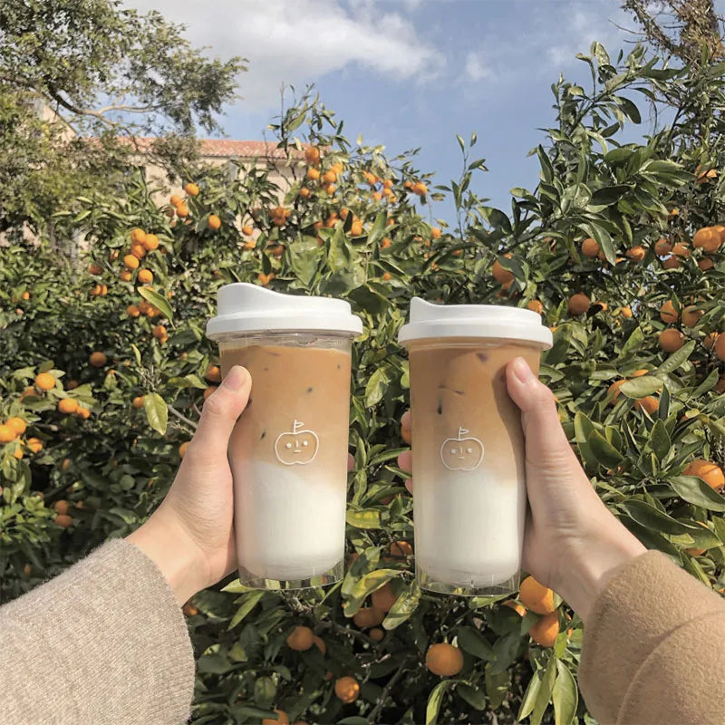 Kawaii Tritan Water Bottle For Juice Milk Tea Coffee Plastic Leak-proof Drinking Bottle Portable Water Cups For Girl BPA Free