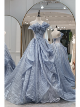 Unique Ball Gown Sweetheart Blue Long Prom Dresses Reveal Inspiration Party Dress Birthday Outfit Graduation Dress RB1083