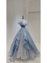 Unique Ball Gown Sweetheart Blue Long Prom Dresses Reveal Inspiration Party Dress 16th Birthday Outfits Graduation Dress RB1093