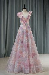 Sweet Ball Gown Sweetheart Pink Lace Flowers Long Prom Dresses Inspiration Party Dress 21st Birthday Outfit Graduation Dress RB1135