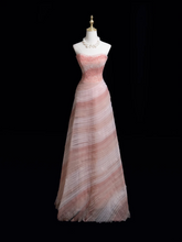 Timeless Ball Gown Strapless Pink Tulle Beaded Long Prom Dresses For Teens Formal Dress Birthday Outfits Prom Gown RB1849