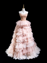 Vintage Ball Gown Strapless Light Pink Tulle Long Prom Dresses For Teens Formal Dress Floor Length Prom Gown RB1862