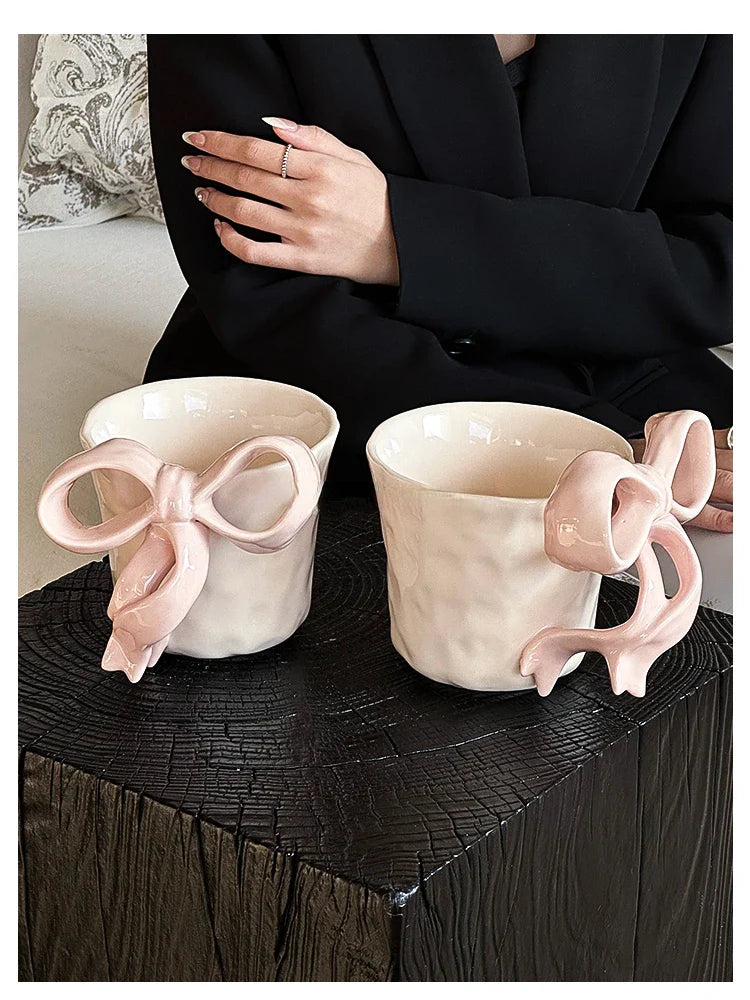 Cute Coffee Cup 3D Bow Ceramic Cup Drinking Cup Milk Mug