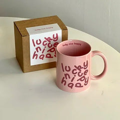 Korean Creative Romantic English Pink Cream Ceramic Cup Couple Gift Breakfast Mug Coffee Cups