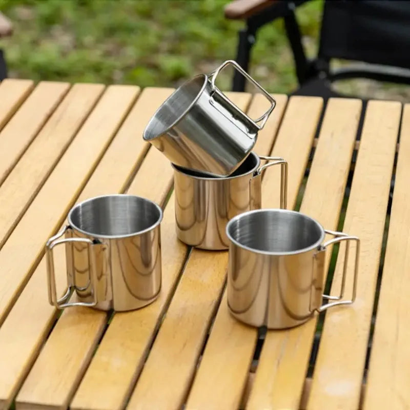 250/350/500ML Camping Cup Portable Carabiner S Outdoor Water Mug with Foldable Handle Kitchen DrinkwareStainless Steel