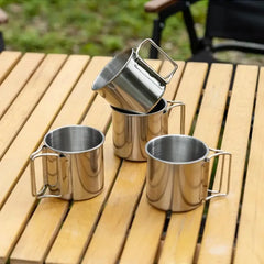 250/350/500ML Camping Cup Portable Carabiner S Outdoor Water Mug with Foldable Handle Kitchen DrinkwareStainless Steel