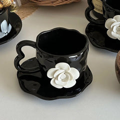 Handmade 3D Camellia Flower Black Coffee Afternoon Tea Cup Plate Ceramic Cup Gift Cup