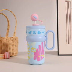 540ml Ice King Car Cup Coffee Large Capacity Stainless Steel Straw Water Cup Giant Cold Insulated Cup 316 Office Student Use