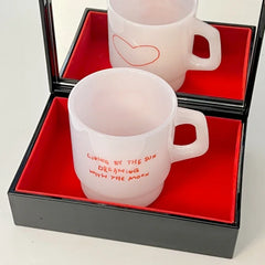 Love Korean Milk Glass Mug Cute Vintage Coffee Cup Vintage Hot Drink Gift Milk Cup