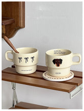 Cream Brown Bow Puppy Ceramic Mug with Hand-painted Coffee Stacking Cup As A Gift