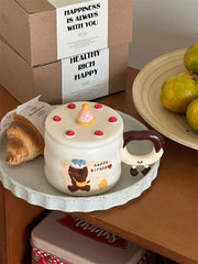 Birthday Gift Box Coffee Cup Cartoon Ilustration Underglaze Color Creative Cake with Lid Ceramic Water Cup Couple