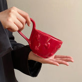 1Pc Simple Pure Color Embossed Heart Mug, Creative Heart Handle Design, Ins Style High-End Mug Coffee Cup, Suitable for Home Decoration, Daily Drinking Water, Office Drinking Water, Party, Gift Giving