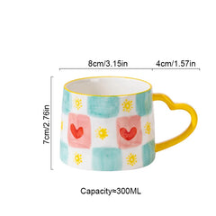 Cute INS Ceramic Mug Creative Hand-Painted Love Heart Coffee Cup Breakfast Milk Cup Afternoon tea Mug Valentine's Day present