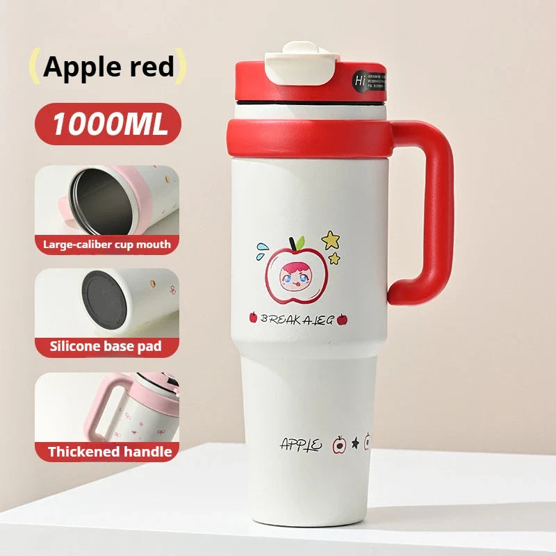 1200ml Large-Capacity Insulated Cup with a Antibacterial ceramic Inner Liner and an Attached Straw,car cup,water bottle