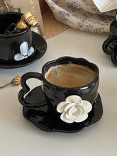 Handmade 3D Camellia Flower Black Coffee Afternoon Tea Cup Plate Ceramic Cup Gift Cup