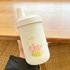 Cute Tulip Thermos Bottle Coffee Tumber Kawaii Bubble Milk Tea Water Bottle With Straw Stainless Steel Boba Vacuum Thermal Cup