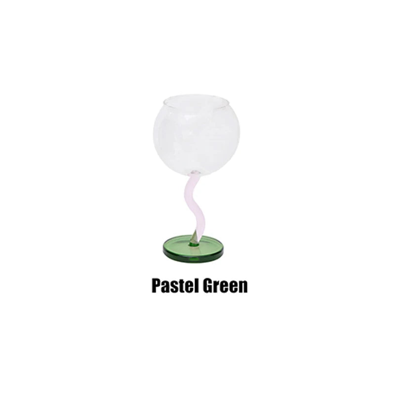 1Pc Bubble Glass Goblet, Contrasting Color Matchinging Design, Creative Curve Handle Goblet, Summer Light Luxury High-End Colorful Glass Cup, Suitable for Summer Outdoor Picnic Goblet, Restaurant Hotel Drinkware, Wedding Banq