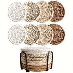 8-Piece Set Absorbent Coasters for Drinks, Minimalist Cotton Woven Coasters Coffee Table Decor Boho Cute Cup Coasters