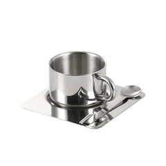 Minimalist Nordic Mug 3pcs Set 304 Stainless Steel Coffee Mug Heat Resistant Milk Cup with Saucer Spoon Placemat Tableware Set