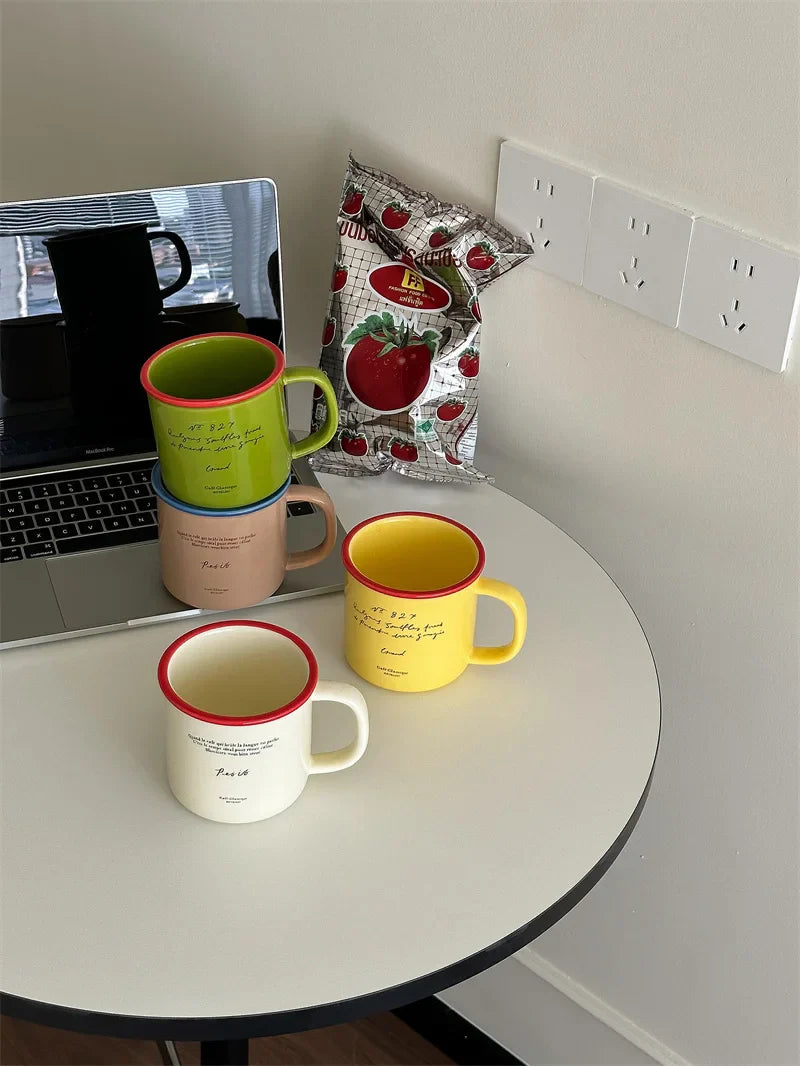 Korean Blogger's Contrasting Coffee Cup Breakfast Water Cup 300ml Mugs Coffee Cups