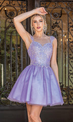 Short Embroidered Glitter Babydoll Party Dress