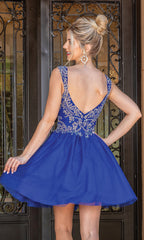 Short Embroidered Glitter Babydoll Party Dress
