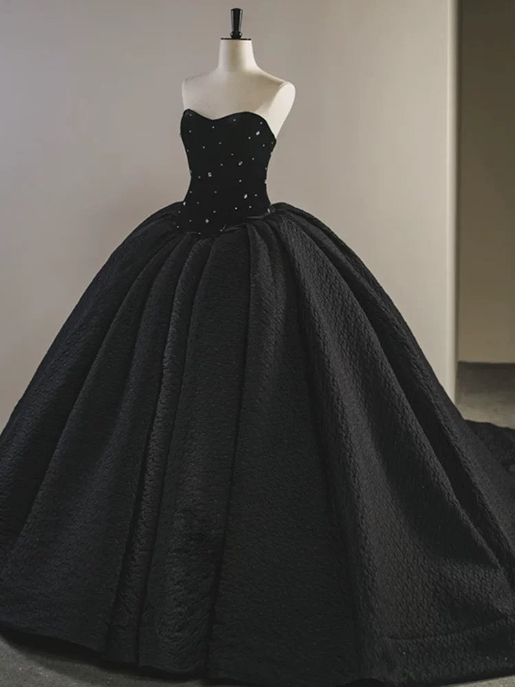 Sexy Ball Gown Sweetheart Black Satin Silver Beads Prom Dress Inspiration Long Party Formal Prom Dresses AU210