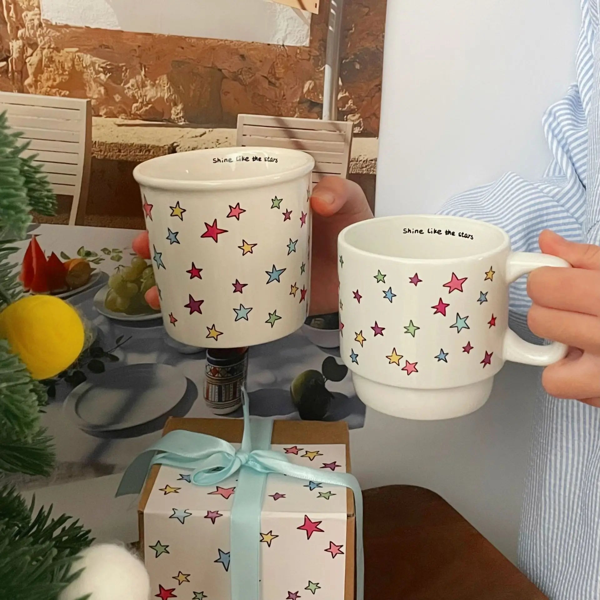 Colorful star mug ins cute handle cup ceramic cup coffee cup