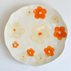 Creative Hand-painted Flower Pattern Ceramic Plate Underglaze Color Coffee Cup Dish Snacks Fruit Dessert Plates Gifts Saucers