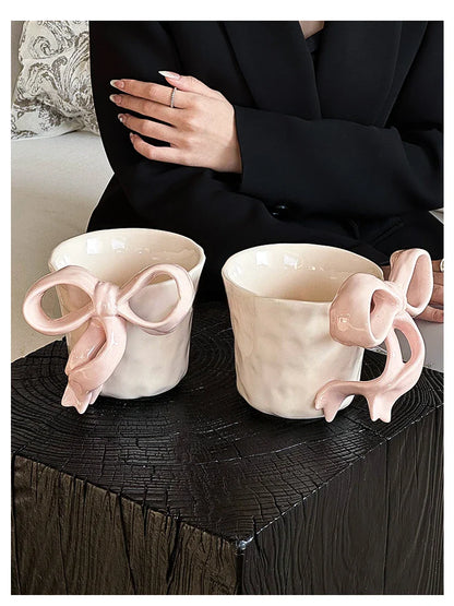 Cute Coffee Cup 3D Bow Ceramic Cup Drinking Cup Milk Mug