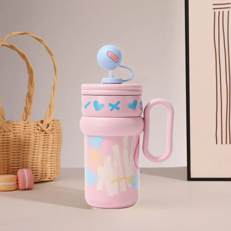 540ml Ice King Car Cup Coffee Large Capacity Stainless Steel Straw Water Cup Giant Cold  Insulated Cup 316 Office  Student Use