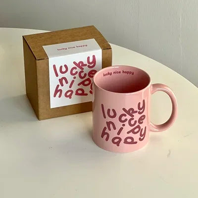 Korean Creative Romantic English Pink Cream Ceramic Cup Couple Gift Breakfast Mug Coffee Cups