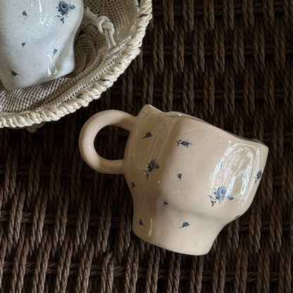 Original handmade blue rose cup ceramic high-value mug