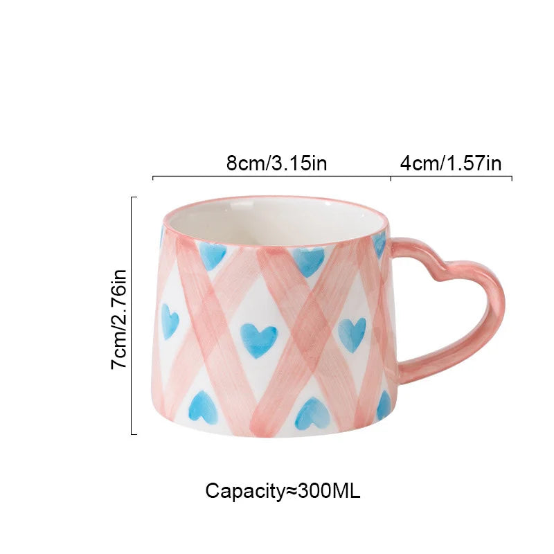 Cute INS Ceramic Mug Creative Hand-Painted Love Heart Coffee Cup Breakfast Milk Cup Afternoon tea Mug Valentine's Day present