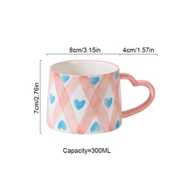 Cute INS Ceramic Mug Creative Hand-Painted Love Heart Coffee Cup Breakfast Milk Cup Afternoon tea Mug Valentine's Day present