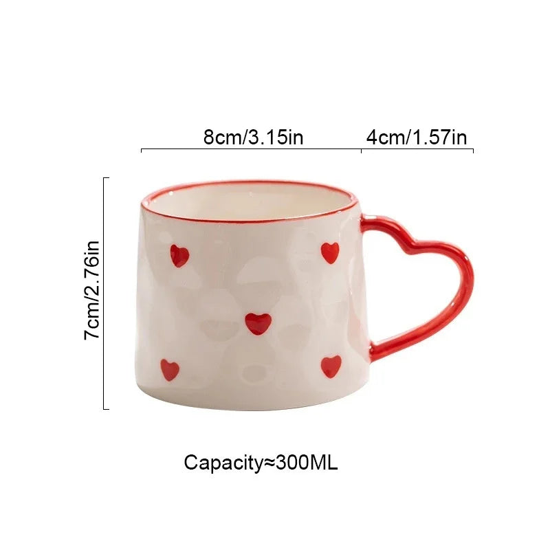 Cute INS Ceramic Mug Creative Hand-Painted Love Heart Coffee Cup Breakfast Milk Cup Afternoon tea Mug Valentine's Day present