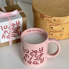 Korean Creative Romantic English Pink Cream Ceramic Cup Couple Gift Breakfast Mug Coffee Cups